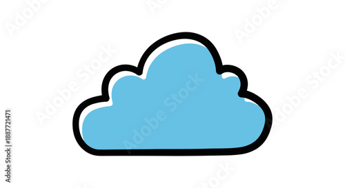 Cute blue cloud icon illustration with a puffy shape in simple doodle style on an isolated white background