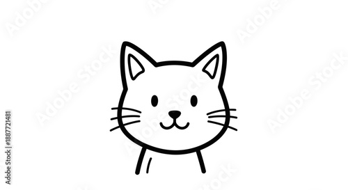 Cute white cat face illustration with whiskers and happy expression in simple doodle style on an isolated white background