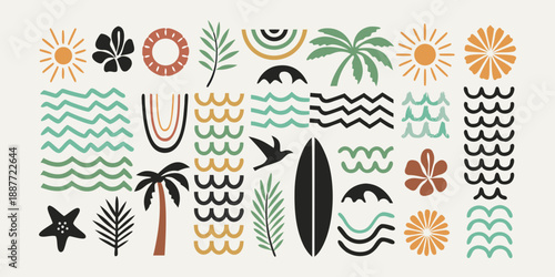 A collection of vibrant summer themed illustrations and botanical elements