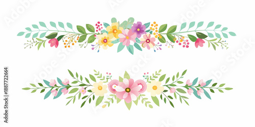 Watercolor floral arrangement with delicate leaves and vibrant blossoms