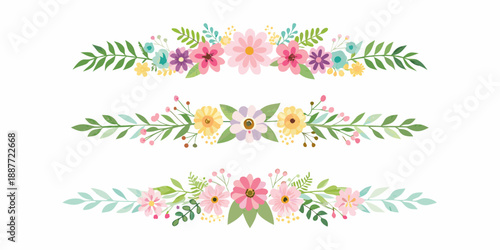 Delicate floral arrangements with colorful blossoms and lush green foliage