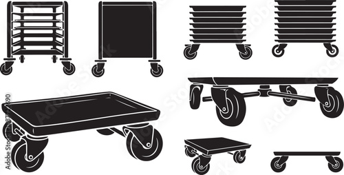 Various types of carts and dollies on wheels illustration