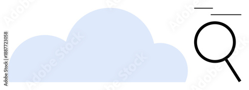 Light blue cloud shape accompanied by a magnifying glass representing search, data analysis, and connectivity. Ideal for technology, data storage, analysis, cloud services, internet, innovation