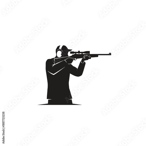 Silhouette of a man aiming a rifle.