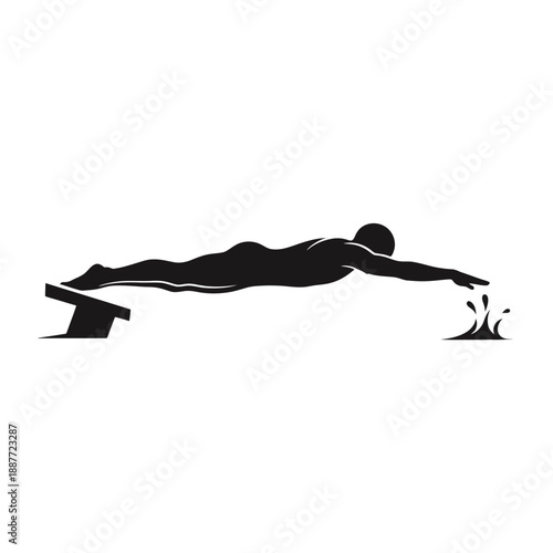 Silhouette of a person swimming in a streamlined position.