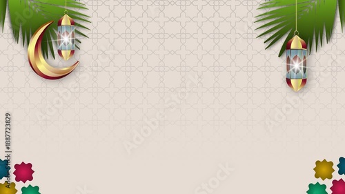4K Animated background with white color and Islamic design concept, Eid al-Fitr, Ramadan, and religious activities and minimalist Islamic ornaments.