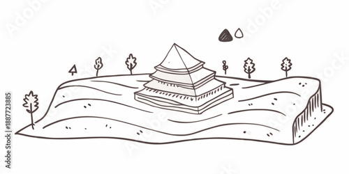 Illustrated temple on a hill