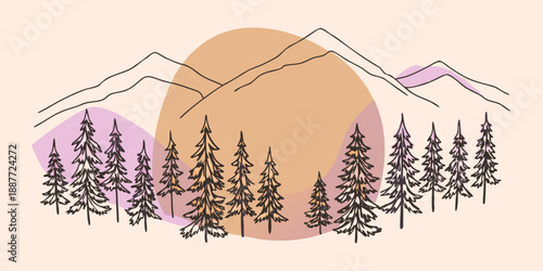 Serene forest landscape with mountains