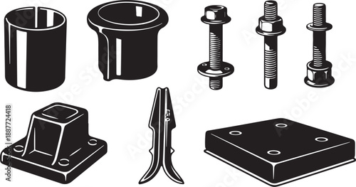 Industrial metal hardware and tools set illustration