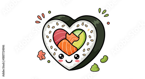 Cute sushi roll with heart shaped filling