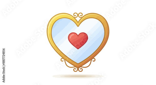 Beautiful heart shaped mirror with red heart reflection