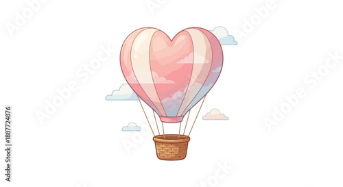 Romantic heart shaped hot air balloon flying in the sky