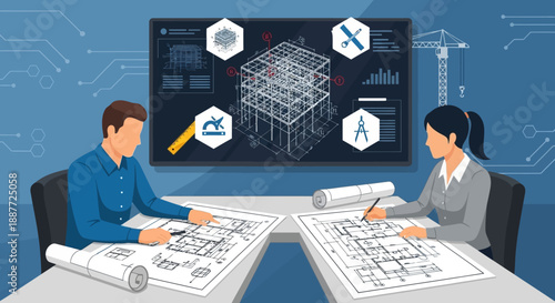 Architects Reviewing Building Plans Together.