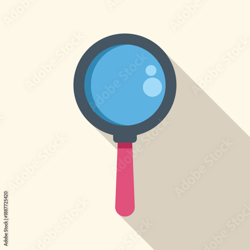 Magnifying glass with pink handle and blue lens exploring, searching, and seeking