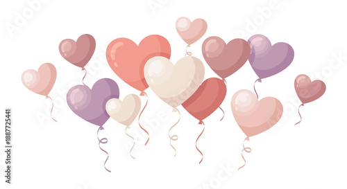 Pastel heart shaped balloons floating in air for celebration
