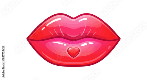 Stunning red lips with heart kiss mark illustration