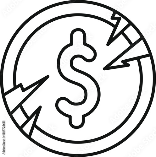Lightning bolts striking a dollar coin, representing economic instability and financial crisis