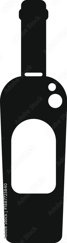 Fototapeta premium Simple black silhouette of a wine bottle with blank label, isolated on white
