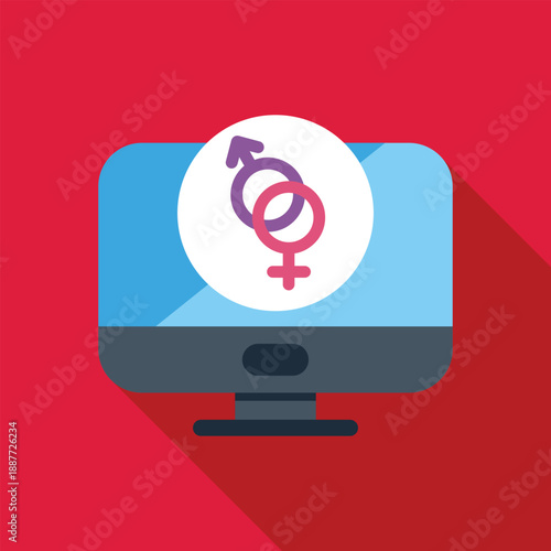 Monitor with male and female symbols representing online dating and relationships