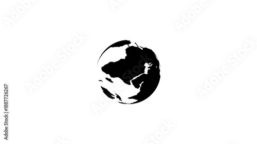 World turning animation, cartoon, illustration, clip art, vector. Web banner in black and white. Alpha channel earth with pixelated design displaying continents on black background.