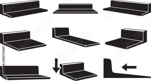 Black and white corner shelf icon set illustrations
