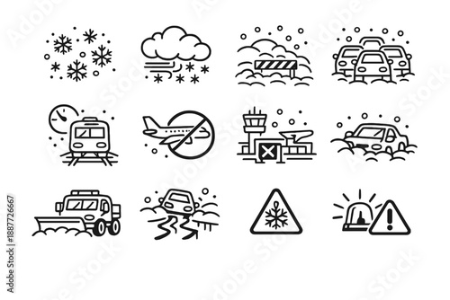 Severe Weather, Transport and Emergency Line Icons