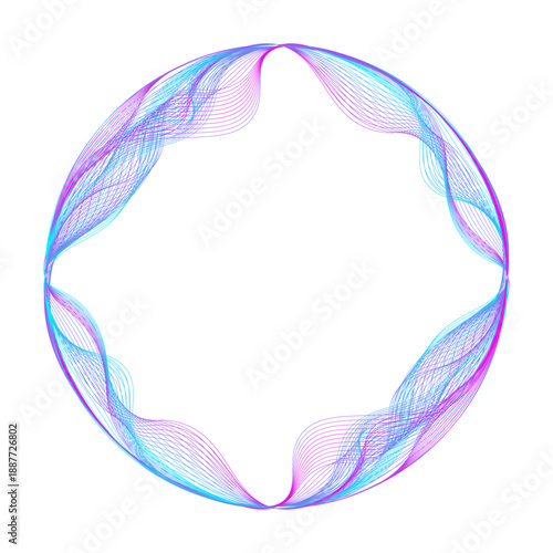 Colorful abstract wave circle on white background. Music circle wave. Sound beat ripples emit waves flux. Music spectrum neon lines