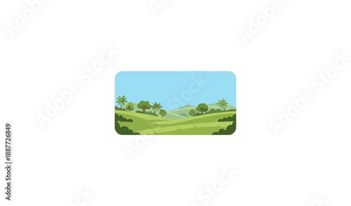 Beautiful meadow landscape with tropical forest hills and sky vector