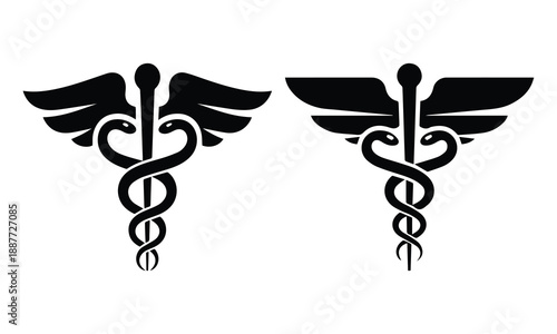 Caduceus Medical Symbols with Winged Staff and Entwined Snakes for Healthcare Branding