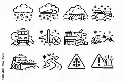 Severe Weather and Transport Emergency Line Icons