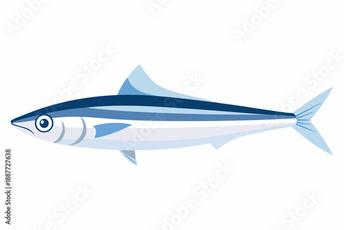 Illustration of a silver fish with blue accents side view presented