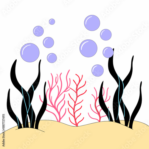 Underwater seascape with bubbles