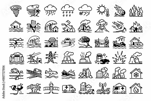 Disaster, Climate and Extreme Weather Line Icons