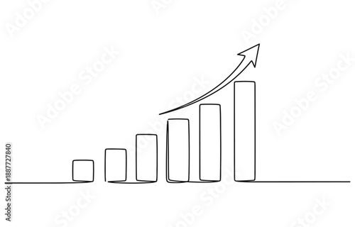 Business growth bar chart continuous one line art drawing and growth bar chart icon.