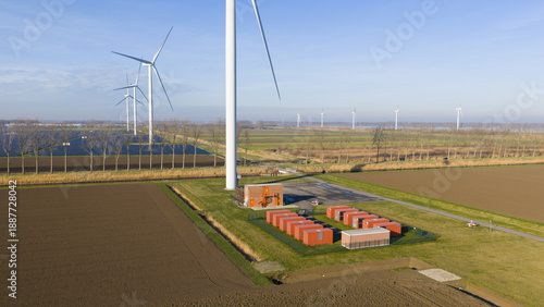 Wind turbines farm with battery energy storage system