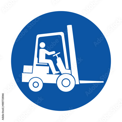 Forklift Operator Icon on Blue Background for Safety Signage Use