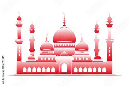 Red Islamic Mosque Illustration for Ramadan and Eid Celebration.