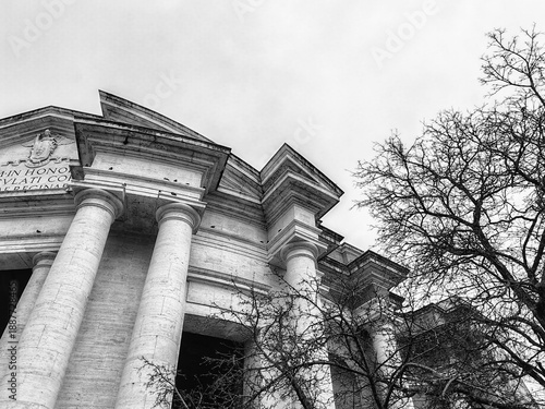 Fotografi Rome, Italy - January 24, 2026: Architectural detail of the monumental façade overlooking Piazza Euclide in Rome