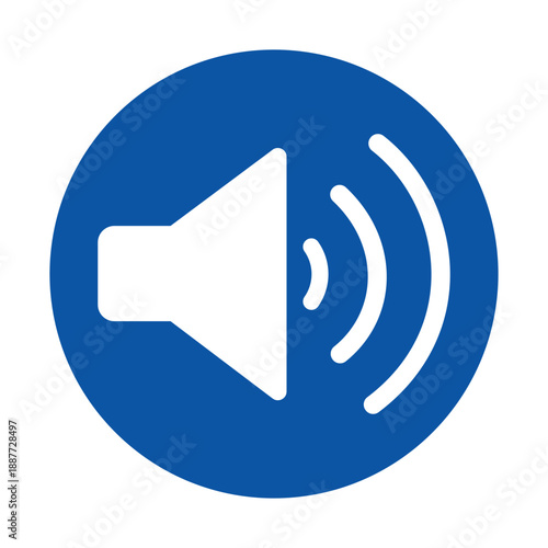 Blue speaker symbol with sound waves on a solid background for audio design