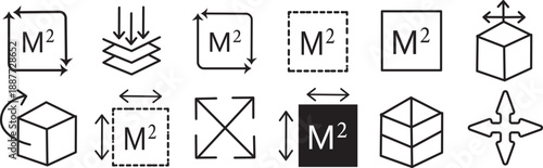 Measurement and dimension set. Creative construction and design symbols. High-quality precision measurement icons. Modern industrial and math signs