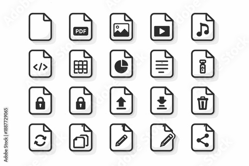 File Management and Document Interface Icons Set