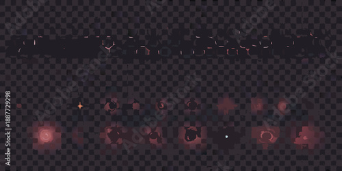 Pixelated fire and sparks effect with transparent background digital art style