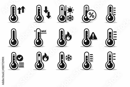 Temperature Control and Thermometer Icons Set