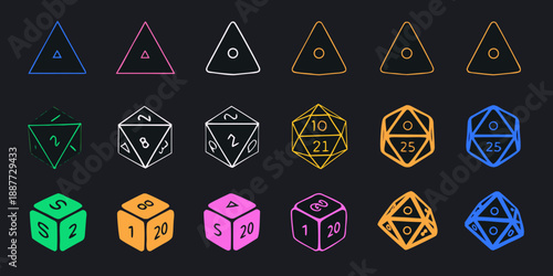 A collection of colorful polyhedral dice for tabletop role playing games
