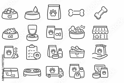 Pet Food and Pet Care Icons Set
