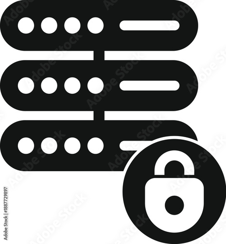 Server rack units securing sensitive information with a padlock icon
