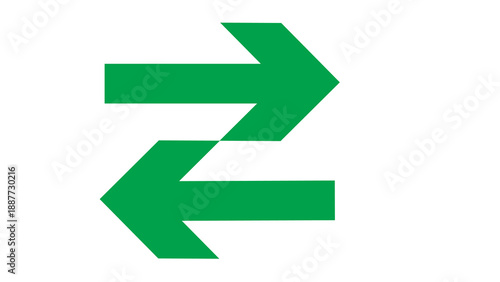 Green arrows in a Z formation, facing opposite directions, on white background, vector symbol for exchange and connection