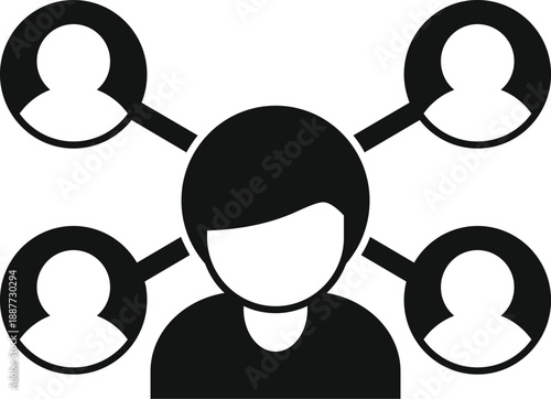 Person icon connecting to other user icons, representing social networking