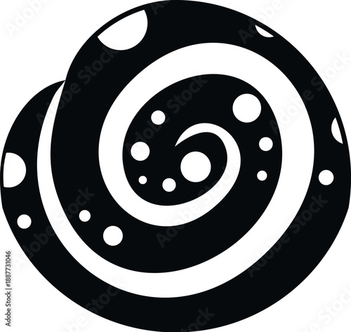Abstract snail shell or pastry roll graphic in black and white