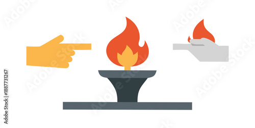 Furnace with flames and hands